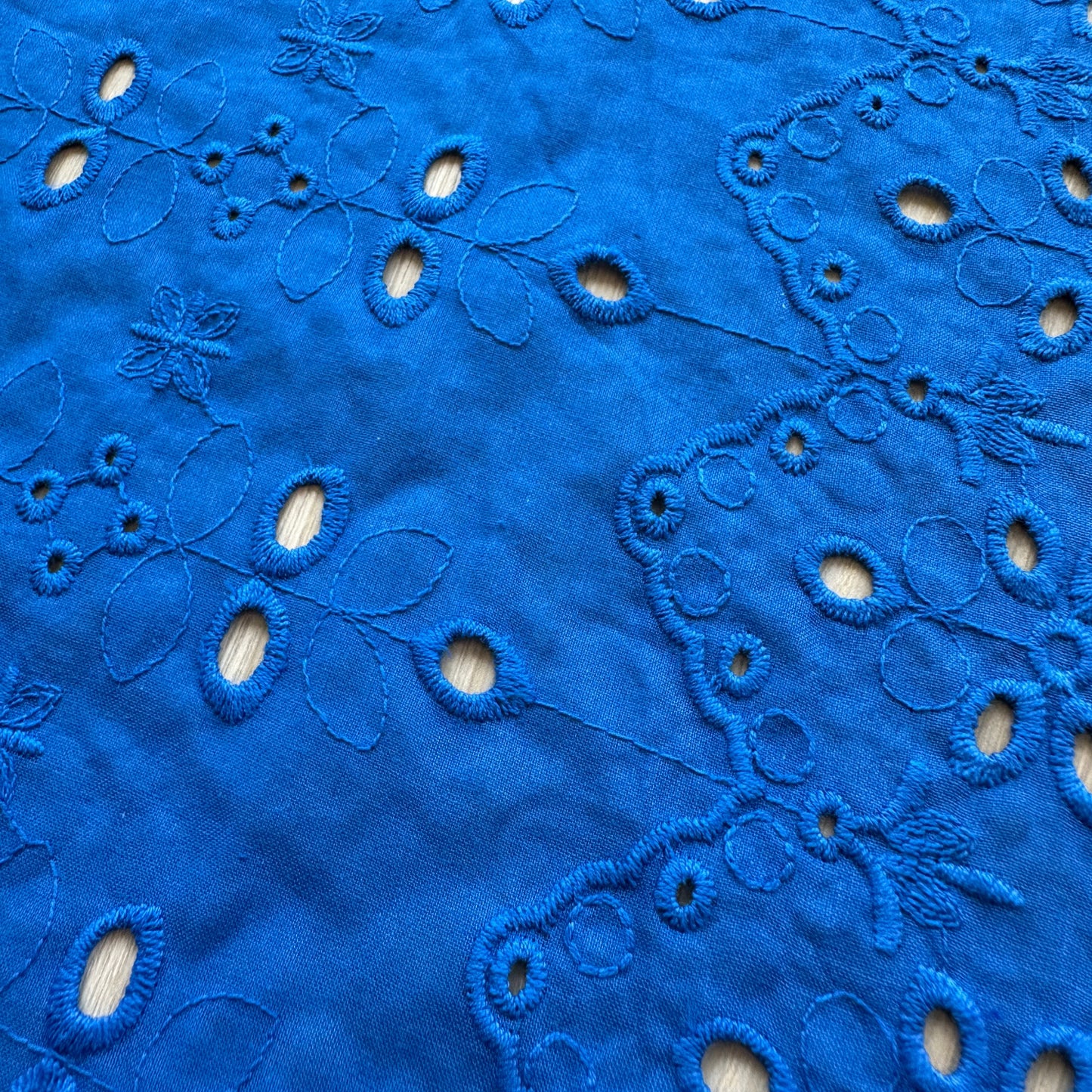 Zig Zag Cotton Broderie Anglaise Fabric in Sapphire Blue
