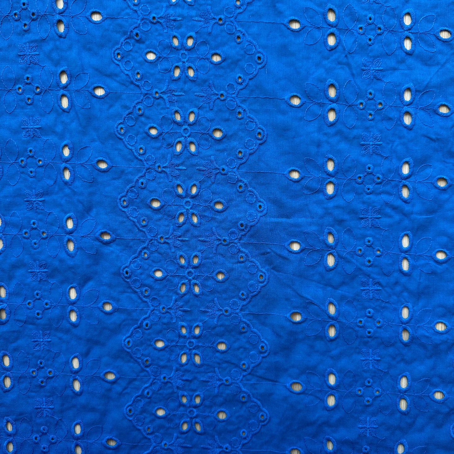 Zig Zag Cotton Broderie Anglaise Fabric in Sapphire Blue