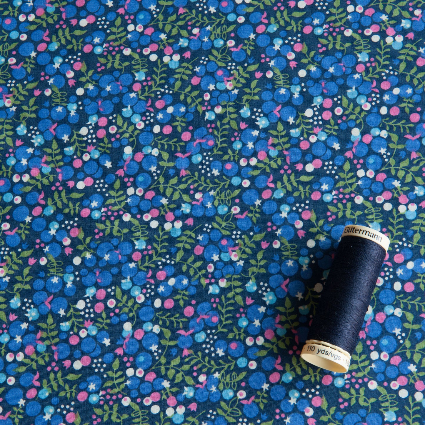 Berries Pima Cotton Lawn Fabric in Blue