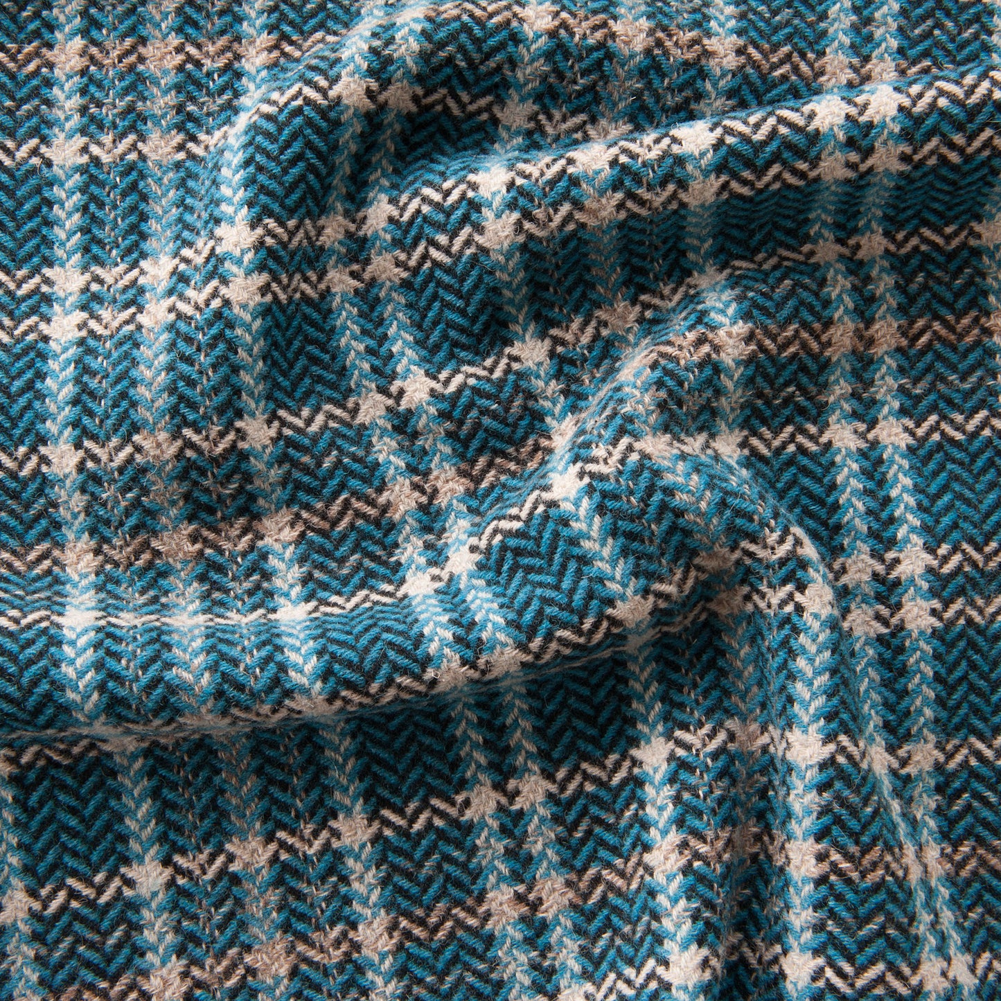 Blue, Cream and Black Lambs Wool Coating Fabric