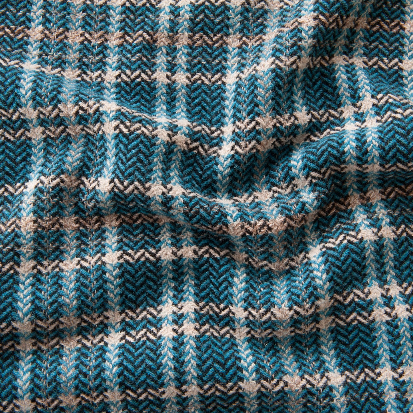 Blue, Cream and Black Lambs Wool Coating Fabric