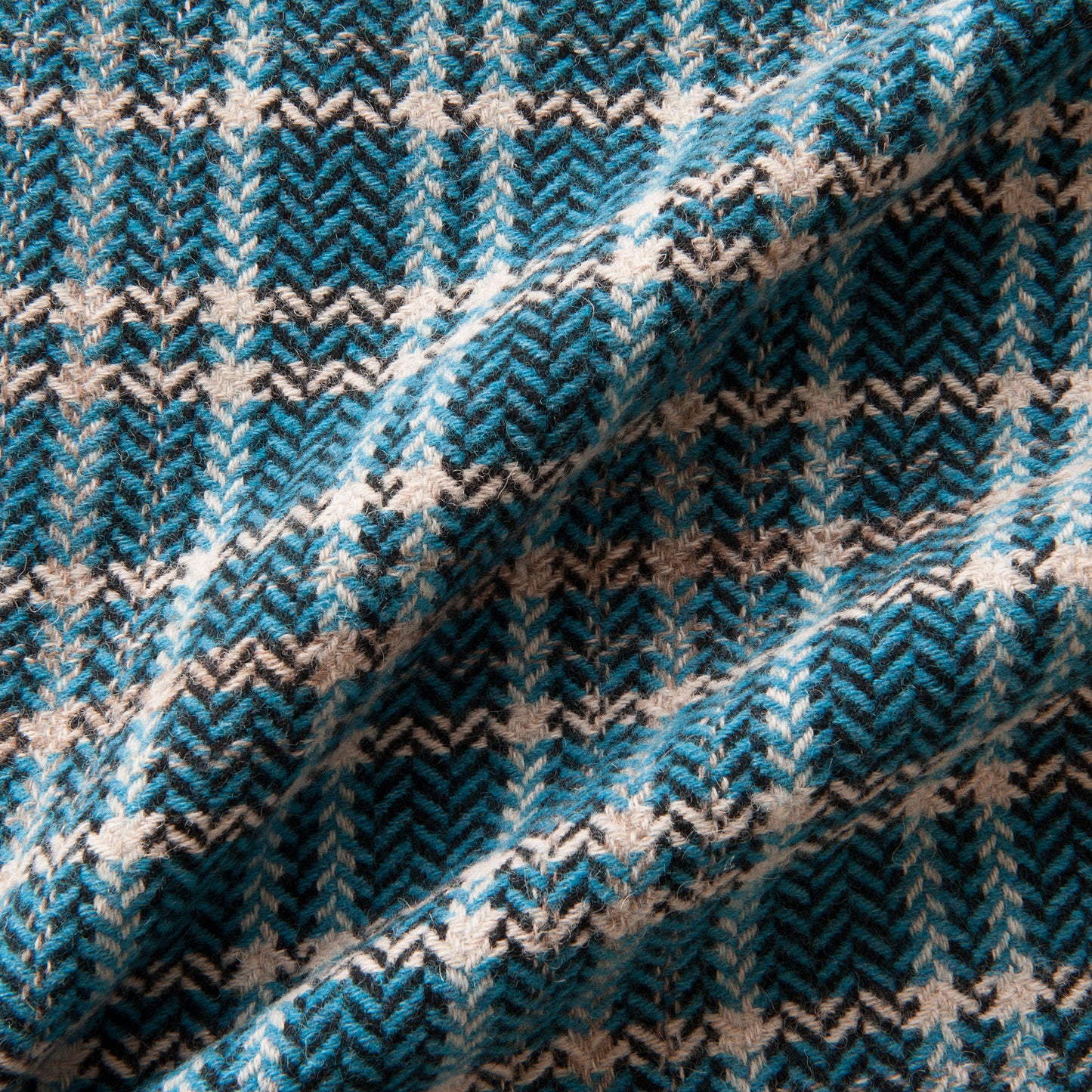 Blue, Cream and Black Lambs Wool Coating Fabric