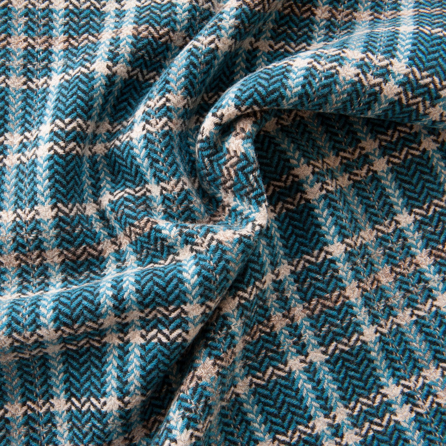 Blue, Cream and Black Lambs Wool Coating Fabric