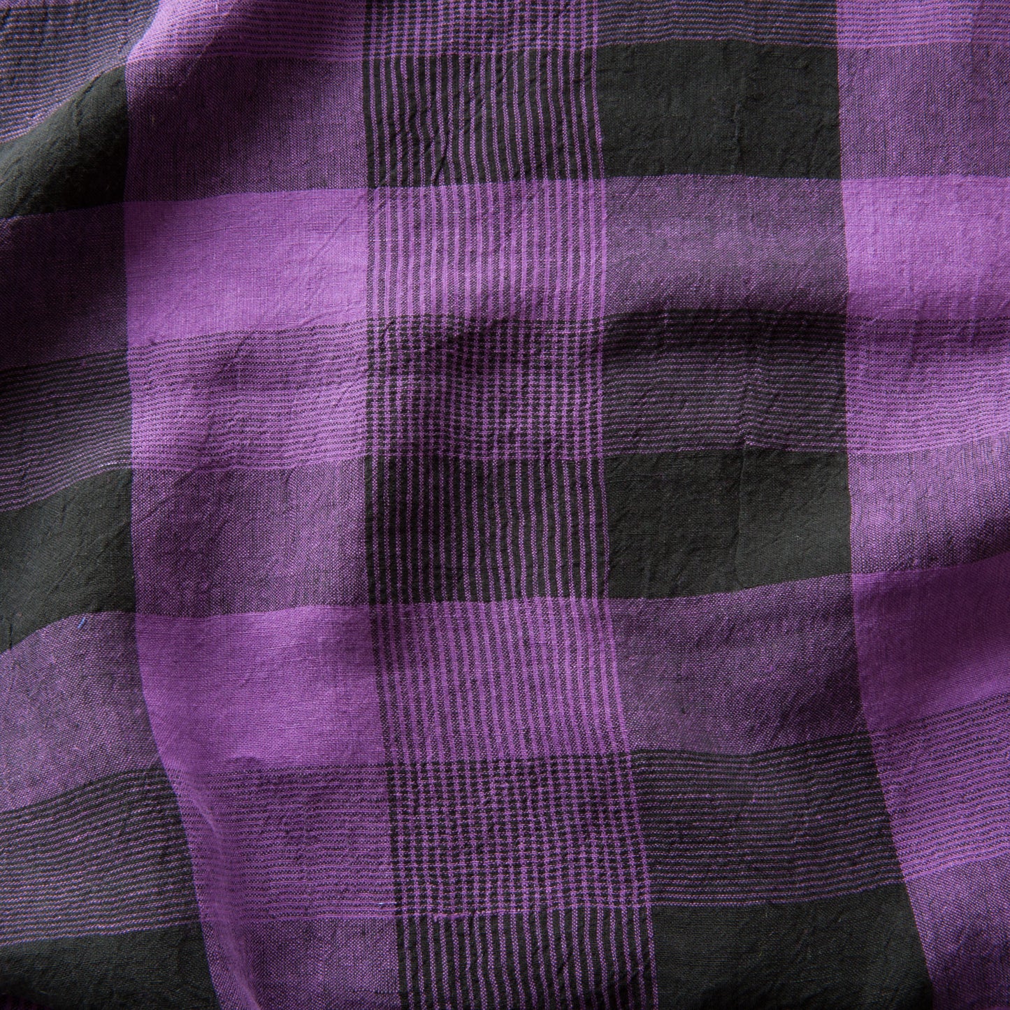Checked Linen Fabric in Purple and Black