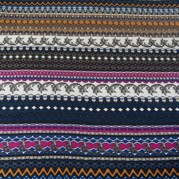 Striped Patterned Jersey Dressmaking Fabric - Pink, Mustard, Blue, White & Black