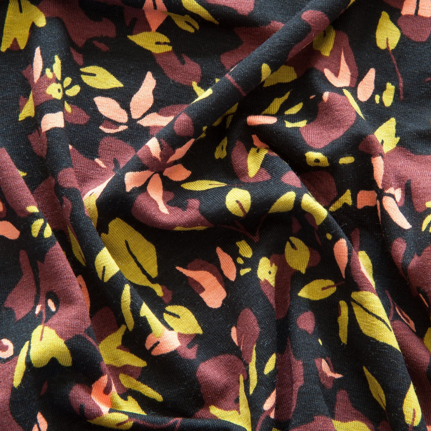 Fantasy Leaves Viscose Jersey in Black - 1m Piece