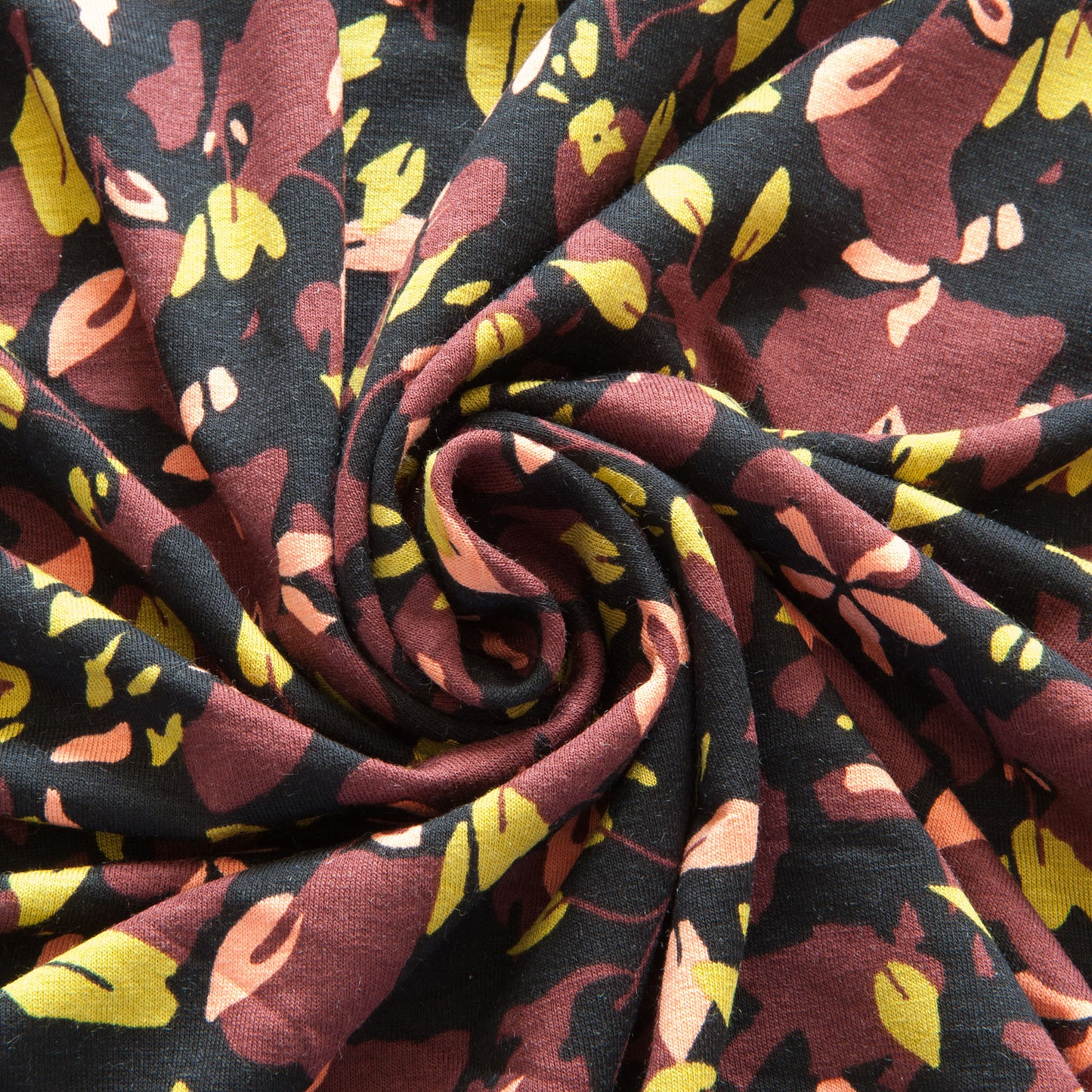 Fantasy Leaves Viscose Jersey in Black - 1m Piece