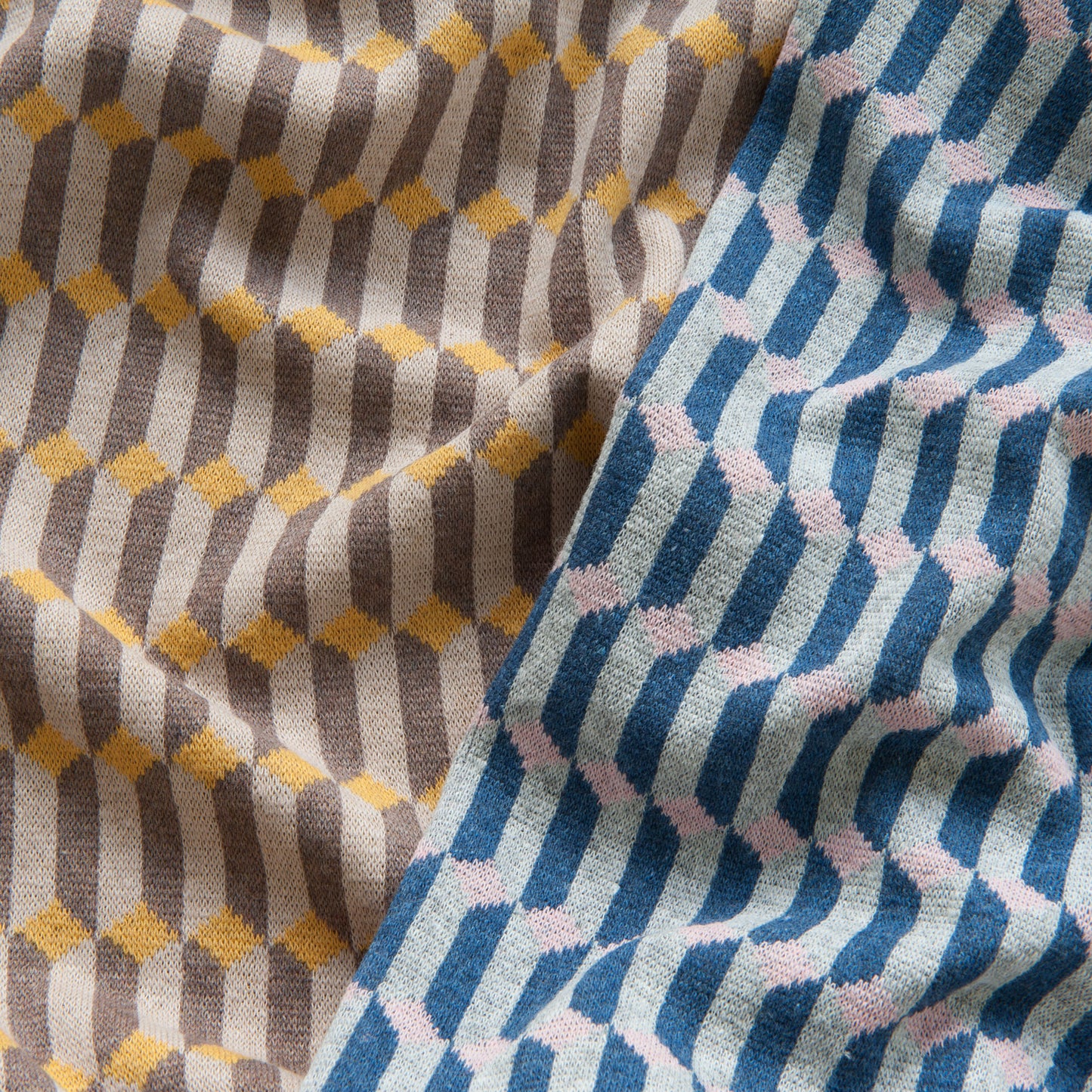 Geo Towers Recycled Cotton Jacquard Knit Fabric in Beige