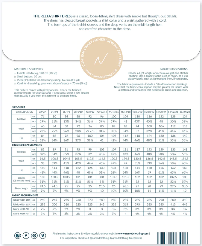 Reeta Shirt Dress Sewing Pattern - Named