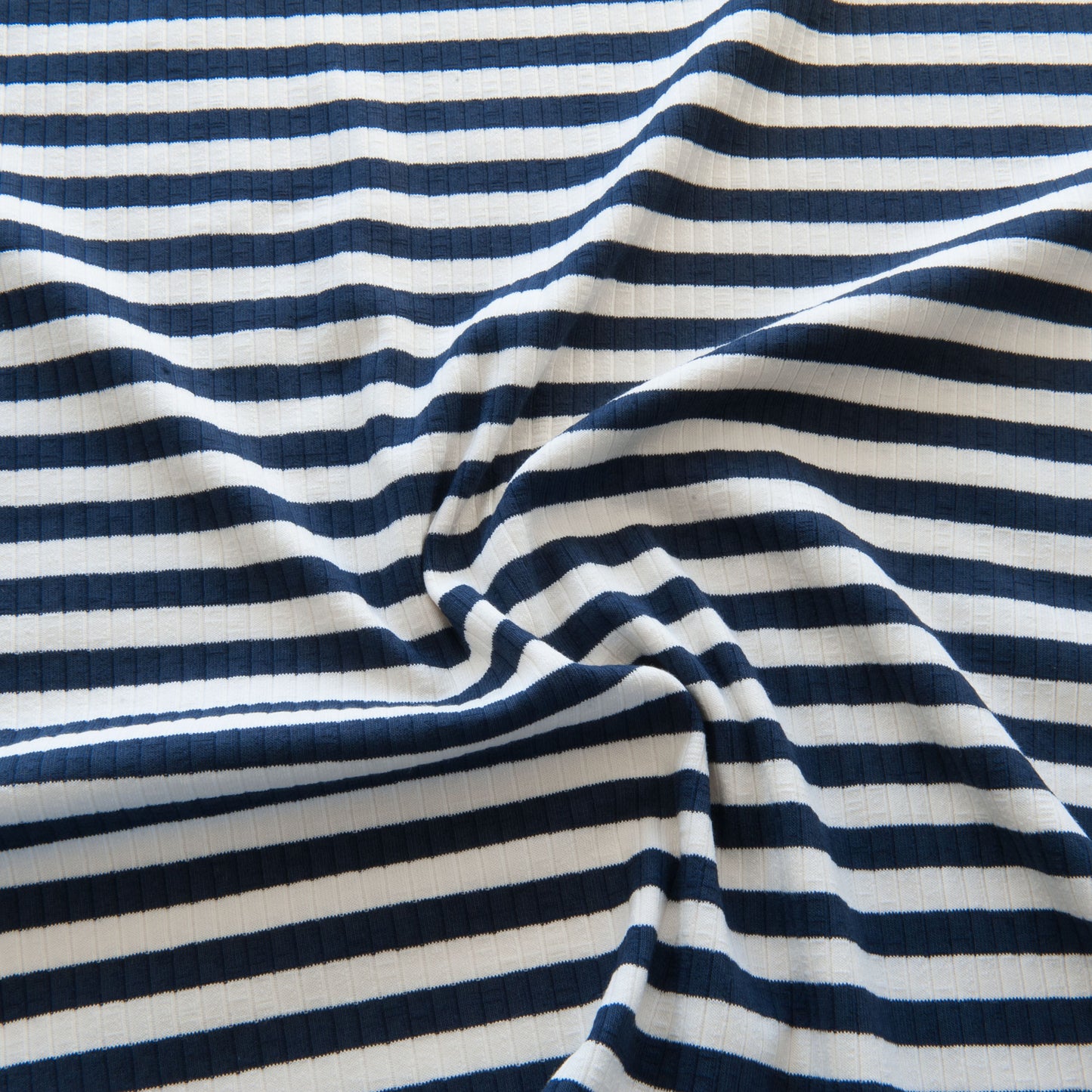 Navy and Ecru Stripe Ribbed Cotton Jersey Fabric