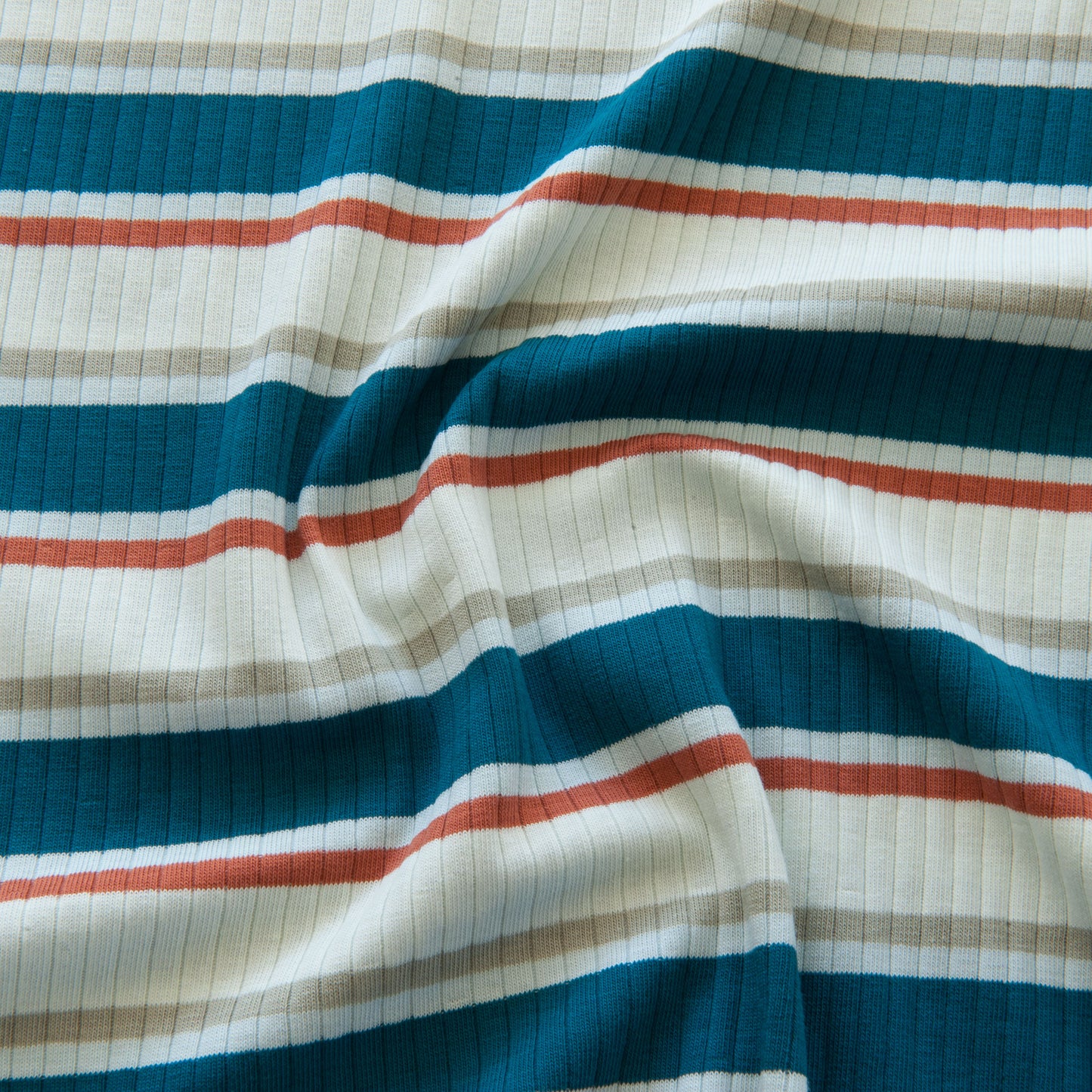 Petrol Multicolour Stripe Ribbed Cotton Jersey Fabric