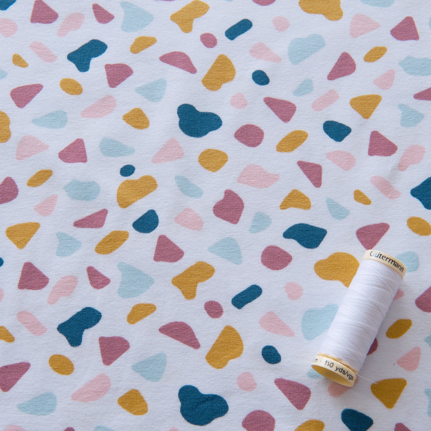 Terrazzo Organic Cotton Jersey Fabric in White