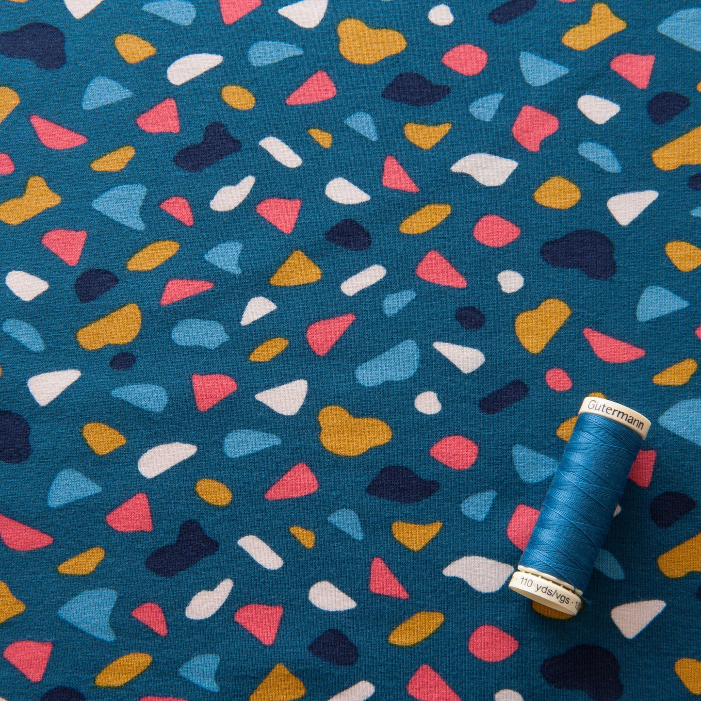 Terrazzo Organic Cotton Jersey Fabric in Teal