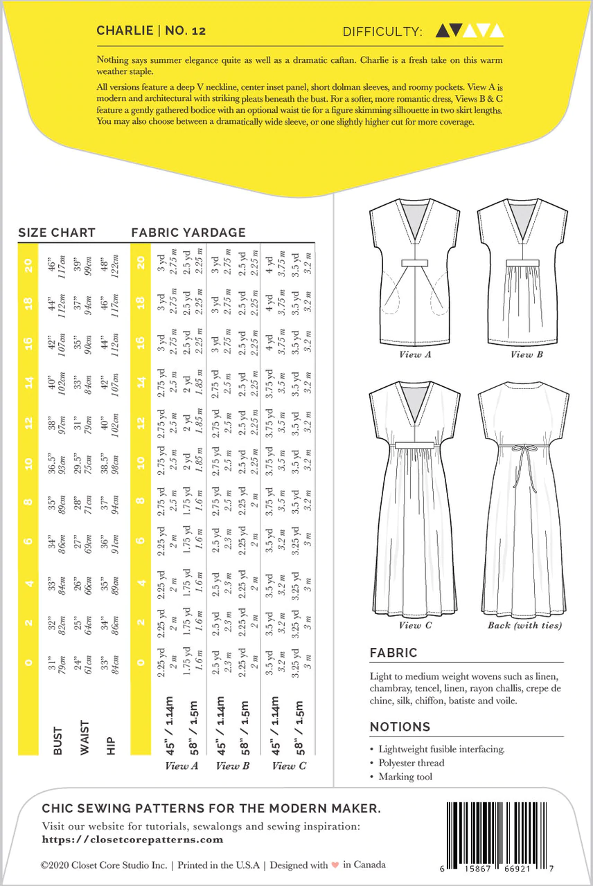 Charlie Caftan Sewing Pattern - Closet Core Patterns