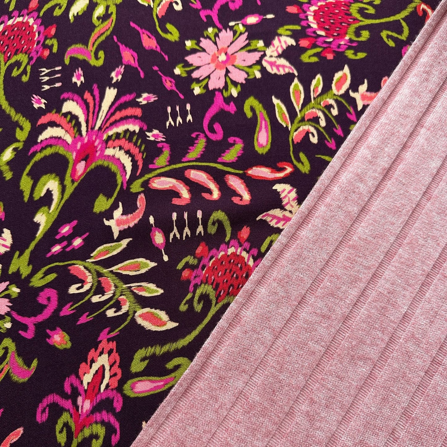 Viscose Blend Wide Rib Knit Fabric in Pink Melange