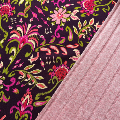 Viscose Blend Wide Rib Knit Fabric in Pink Melange