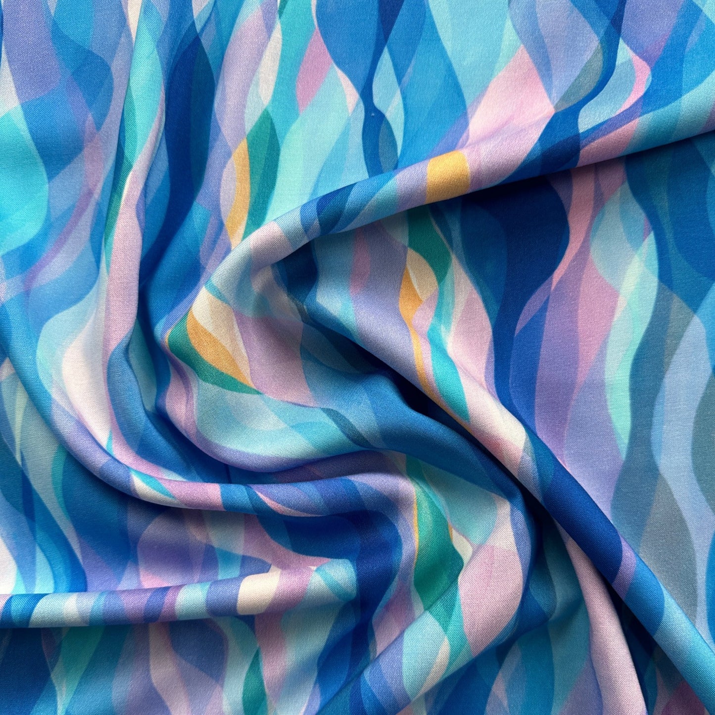 Chroma Blue Waves Rayon Fabric by Rachel Parker - Dashwood Studio