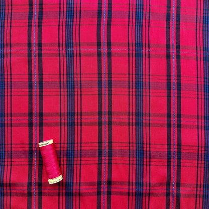 Sparkly Check Cotton Viscose Blend Fabric in Pink, Navy and Blue