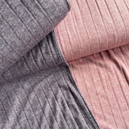 Viscose Blend Wide Rib Knit Fabric in Pink Melange