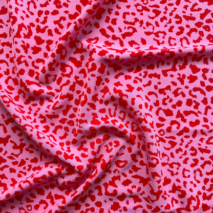 Leopard Crepe Fabric in Pink and Red -2.9m Piece