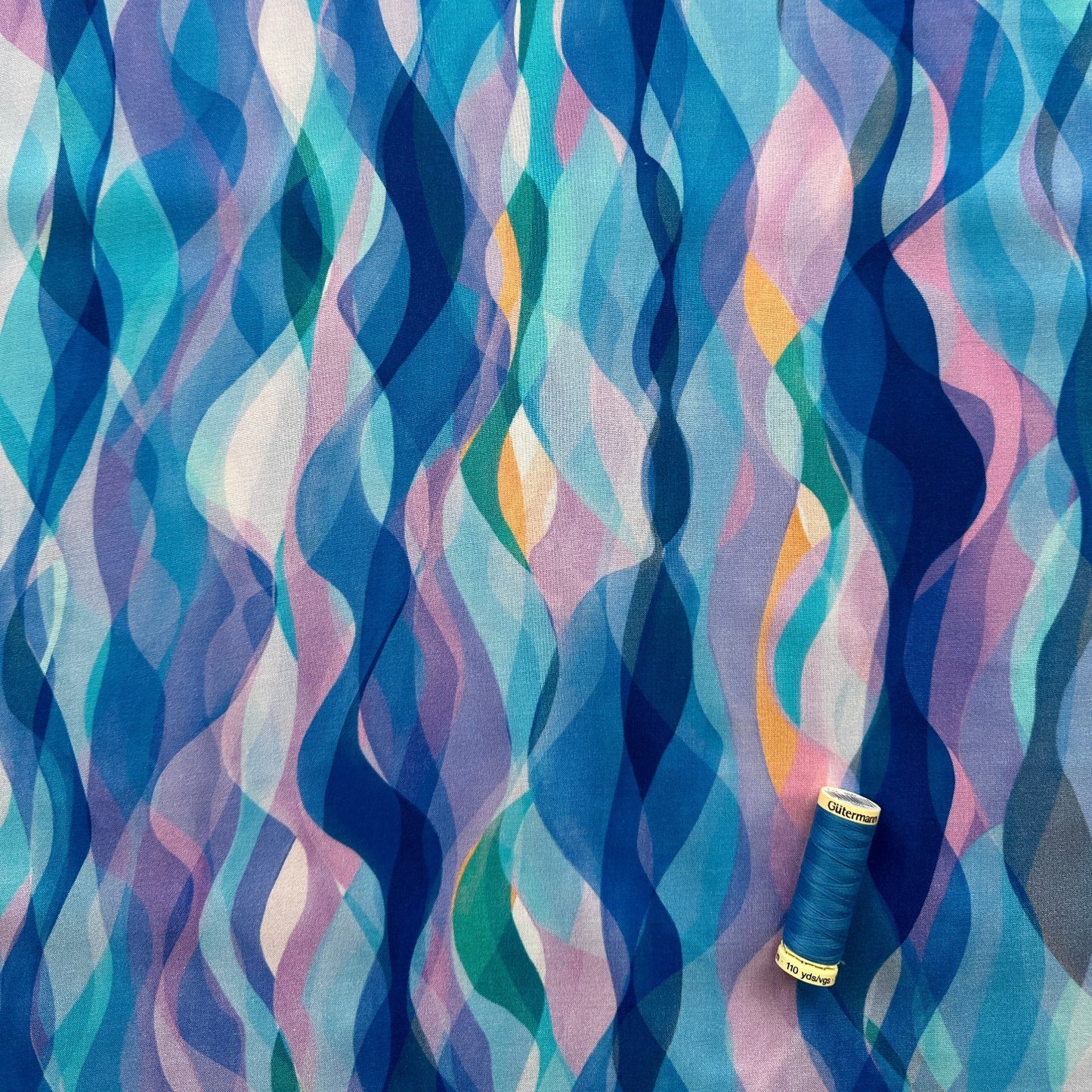 Chroma Blue Waves Rayon Fabric by Rachel Parker - Dashwood Studio