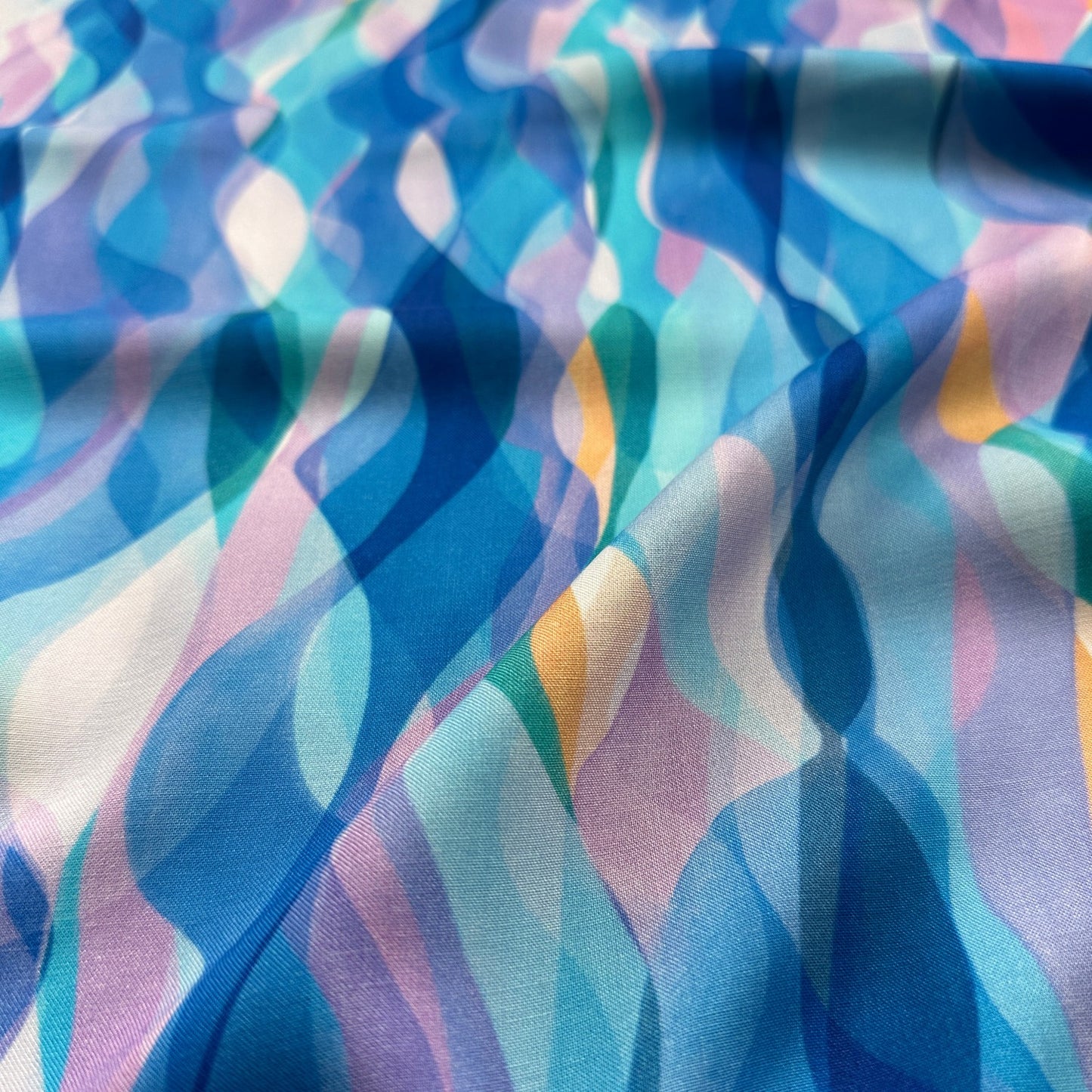 Chroma Blue Waves Rayon Fabric by Rachel Parker - Dashwood Studio