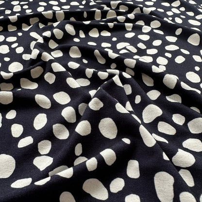 Navy with White Spots Viscose Jersey Fabric