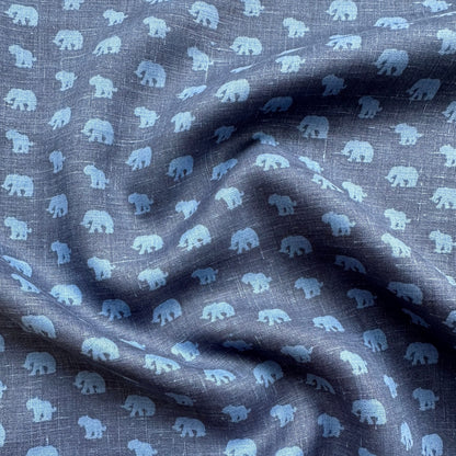 Wild Animal Linen Fabric in Blue (Ex Designer)