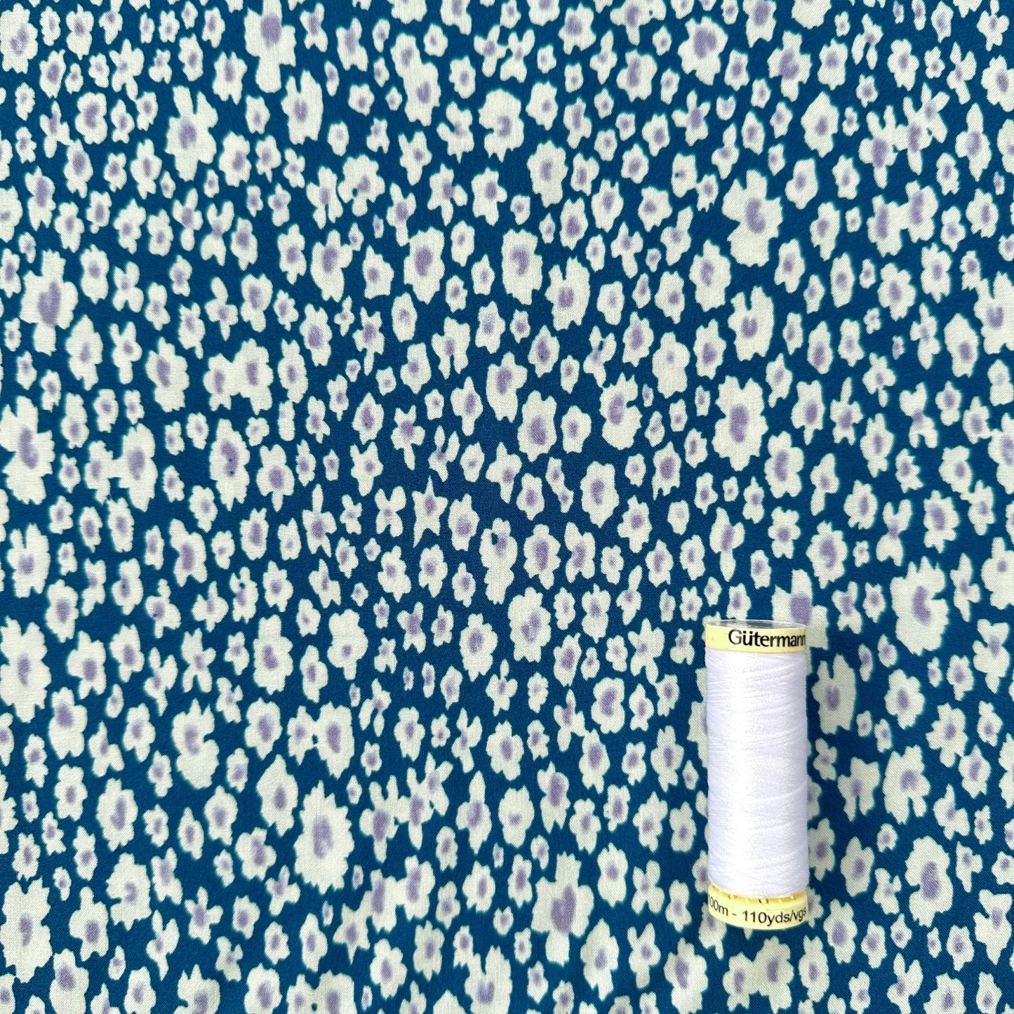 Abstract Floral Lyocell Fabric in Petrol Blue