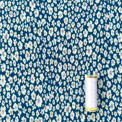 Abstract Floral Lyocell Fabric in Petrol Blue