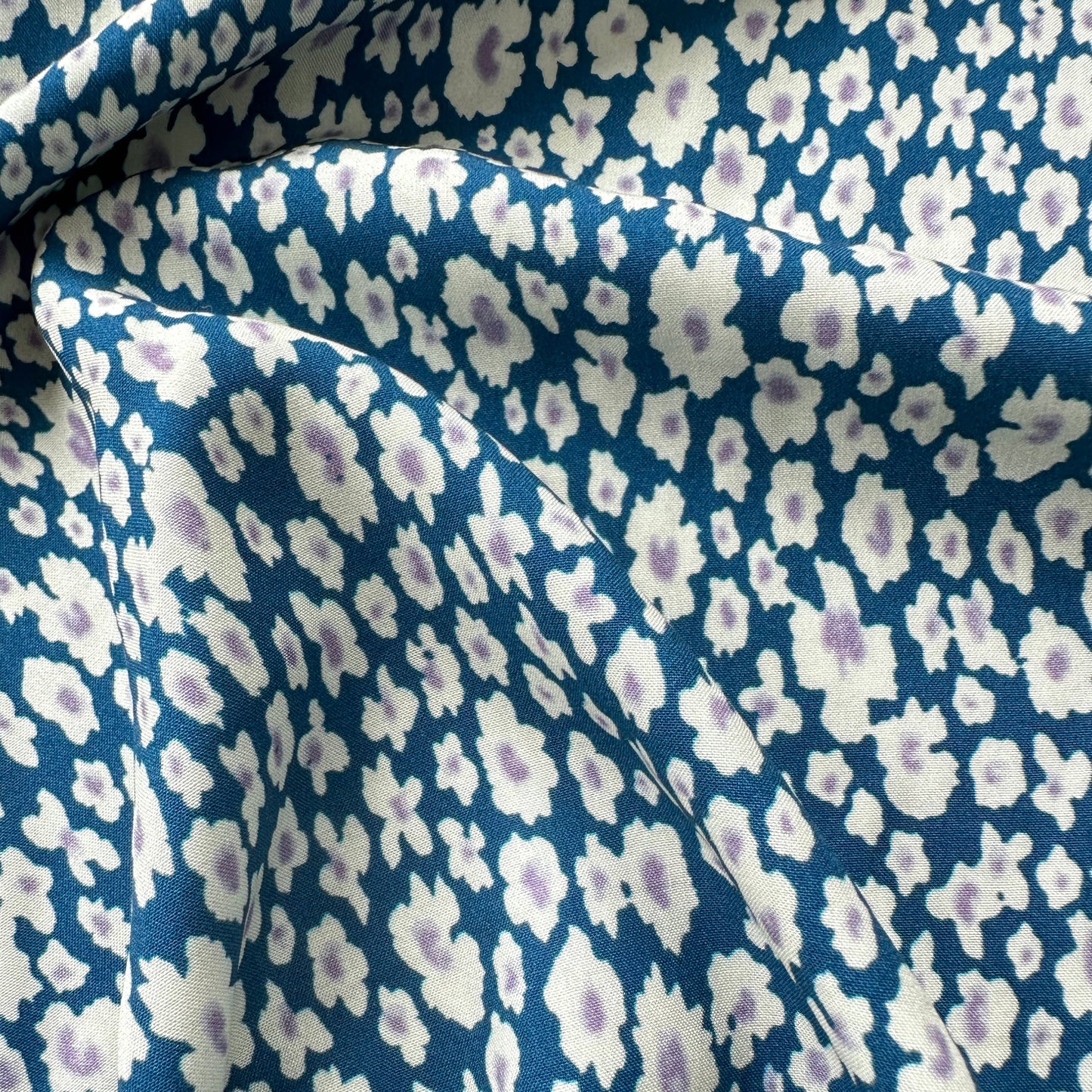 Abstract Floral Lyocell Fabric in Petrol Blue