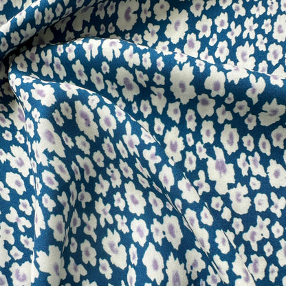 Abstract Floral Lyocell Fabric in Petrol Blue