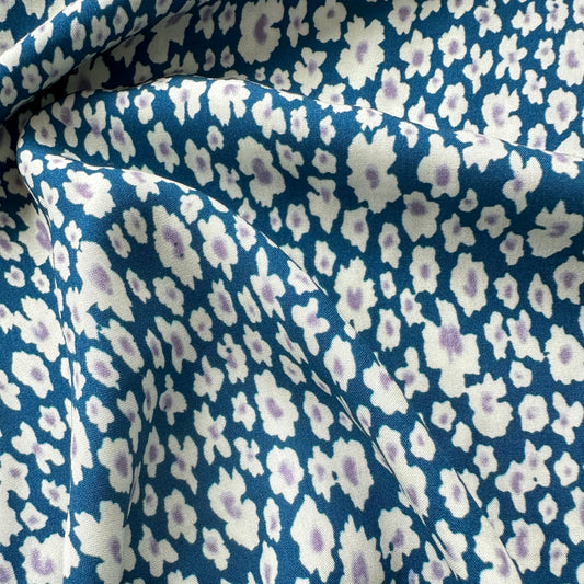Abstract Floral Lyocell Fabric in Petrol Blue