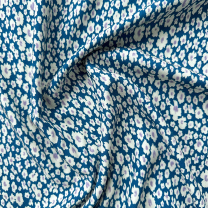 Abstract Floral Lyocell Fabric in Petrol Blue