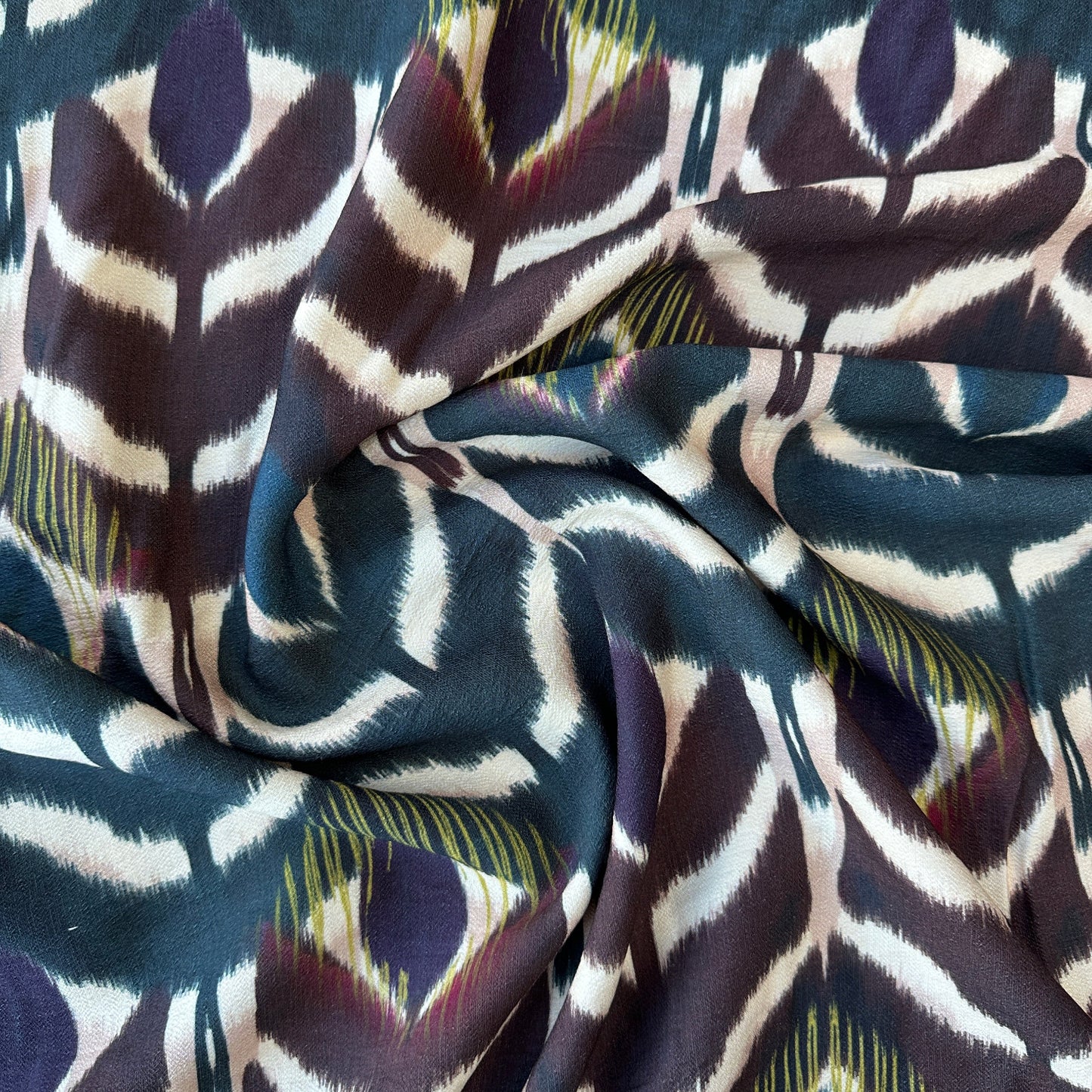 Abstract Ikat Floral Viscose Blend Fabric - 2.8m Piece
