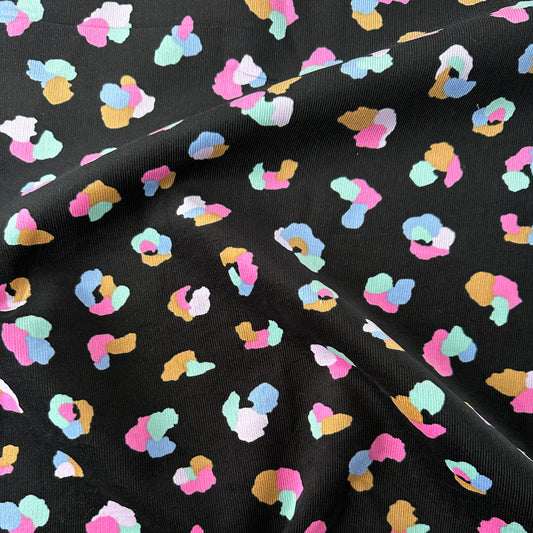 Colourful Animal Print Cotton Babycord Fabric in Black