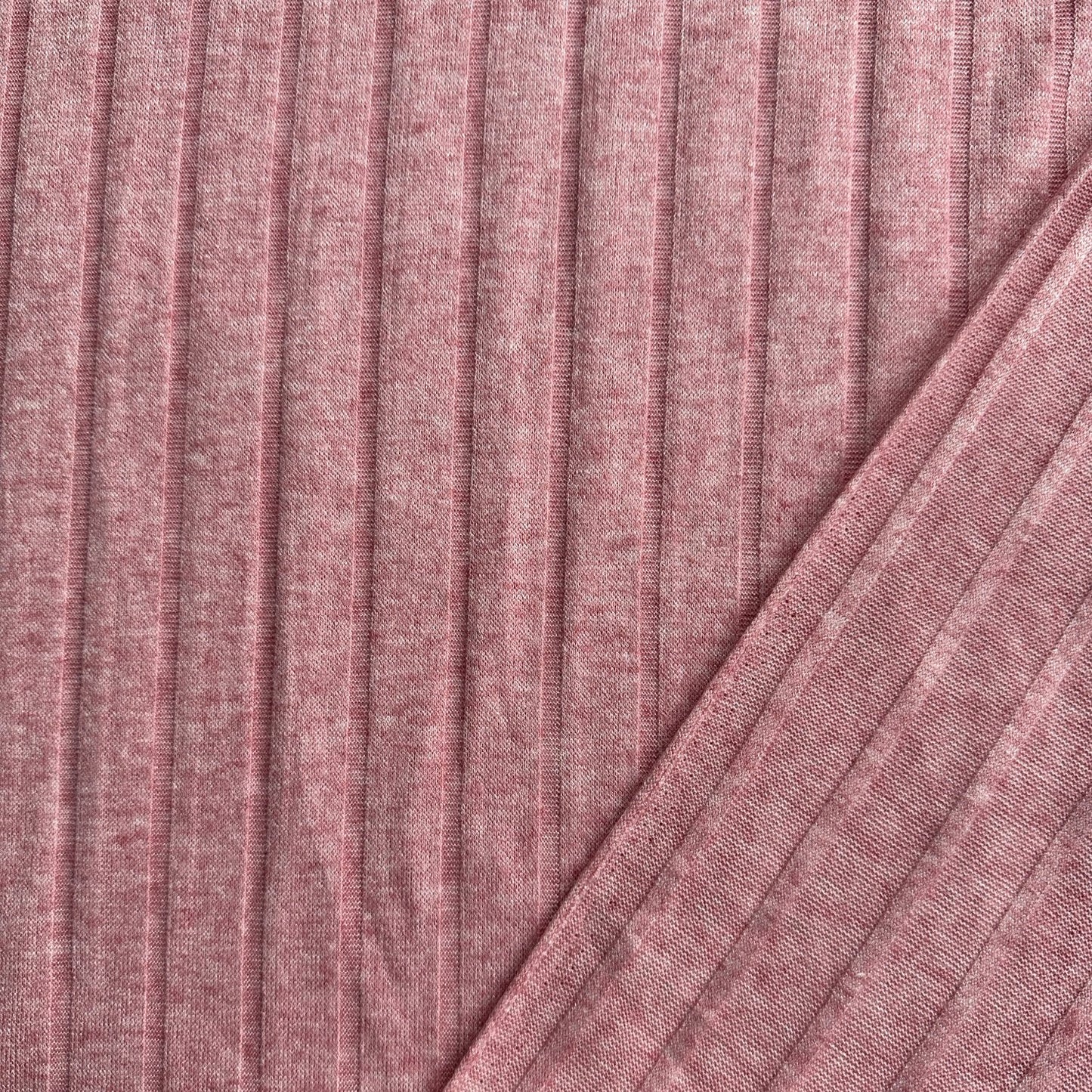 Viscose Blend Wide Rib Knit Fabric in Pink Melange