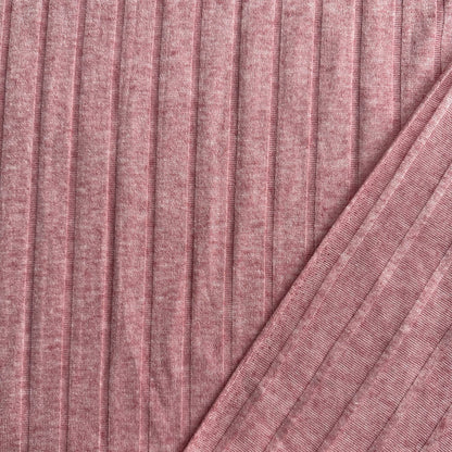 Viscose Blend Wide Rib Knit Fabric in Pink Melange