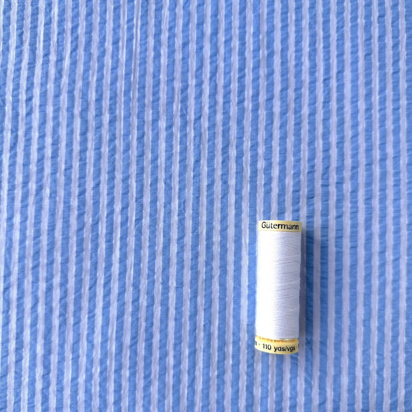 Baby Blue and White Striped Cotton Seersucker Fabric