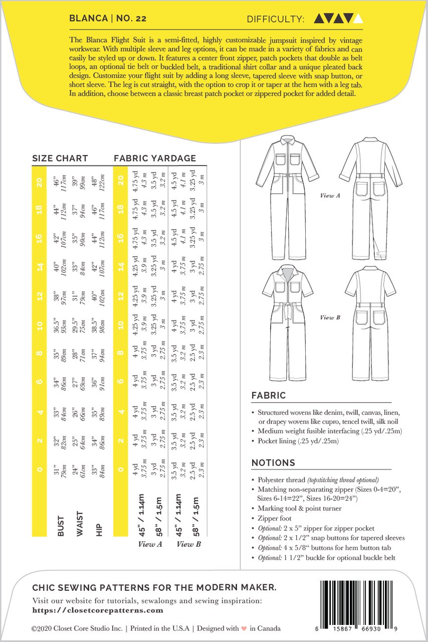 Blanca Flight Suit Sewing Pattern by Closet Core Patterns