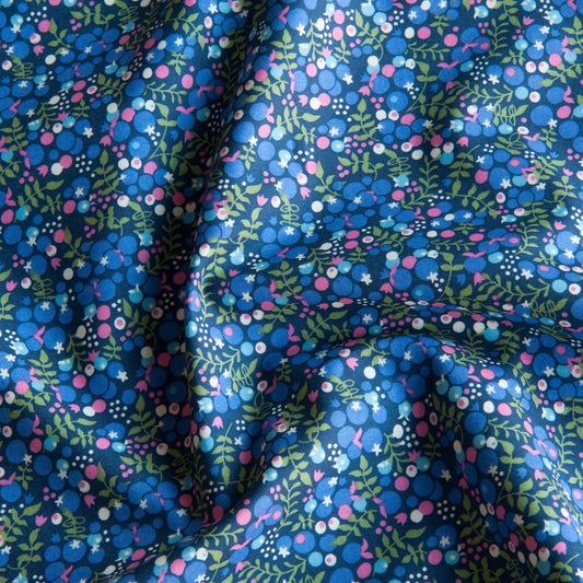 Berries Pima Cotton Lawn Fabric in Blue - 90cm Piece