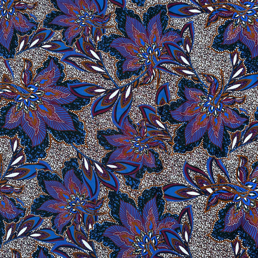 Big Flowers Viscose Fabric in Blues, Browns, Burgundy and Black