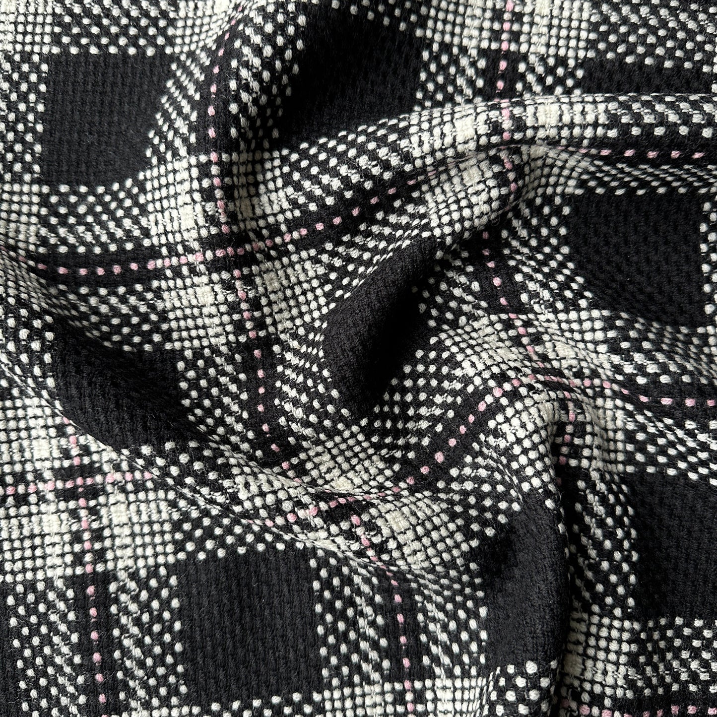 Black, White and Pink Check Wool Blend Fabric
