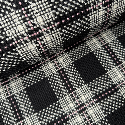 Black, White and Pink Check Wool Blend Fabric