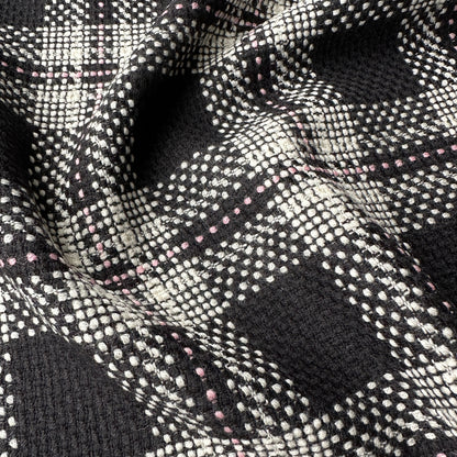 Black, White and Pink Check Wool Blend Fabric