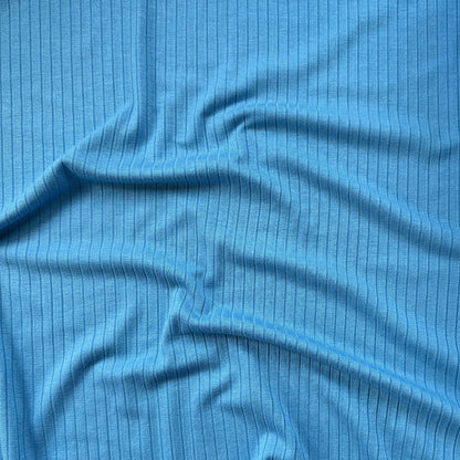 Blue Rib Knit Viscose Jersey Fabric