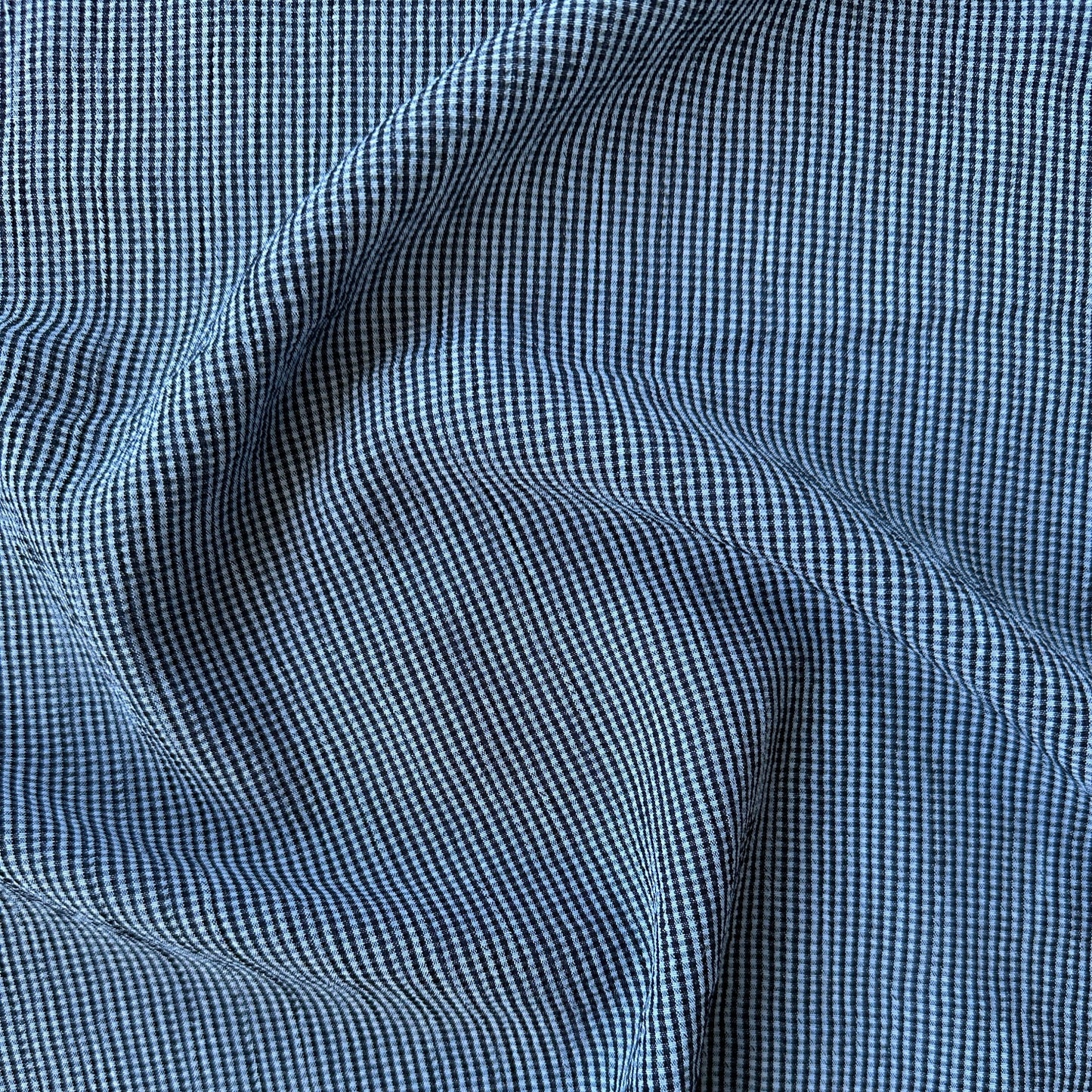 blue and navy small gingham fabric