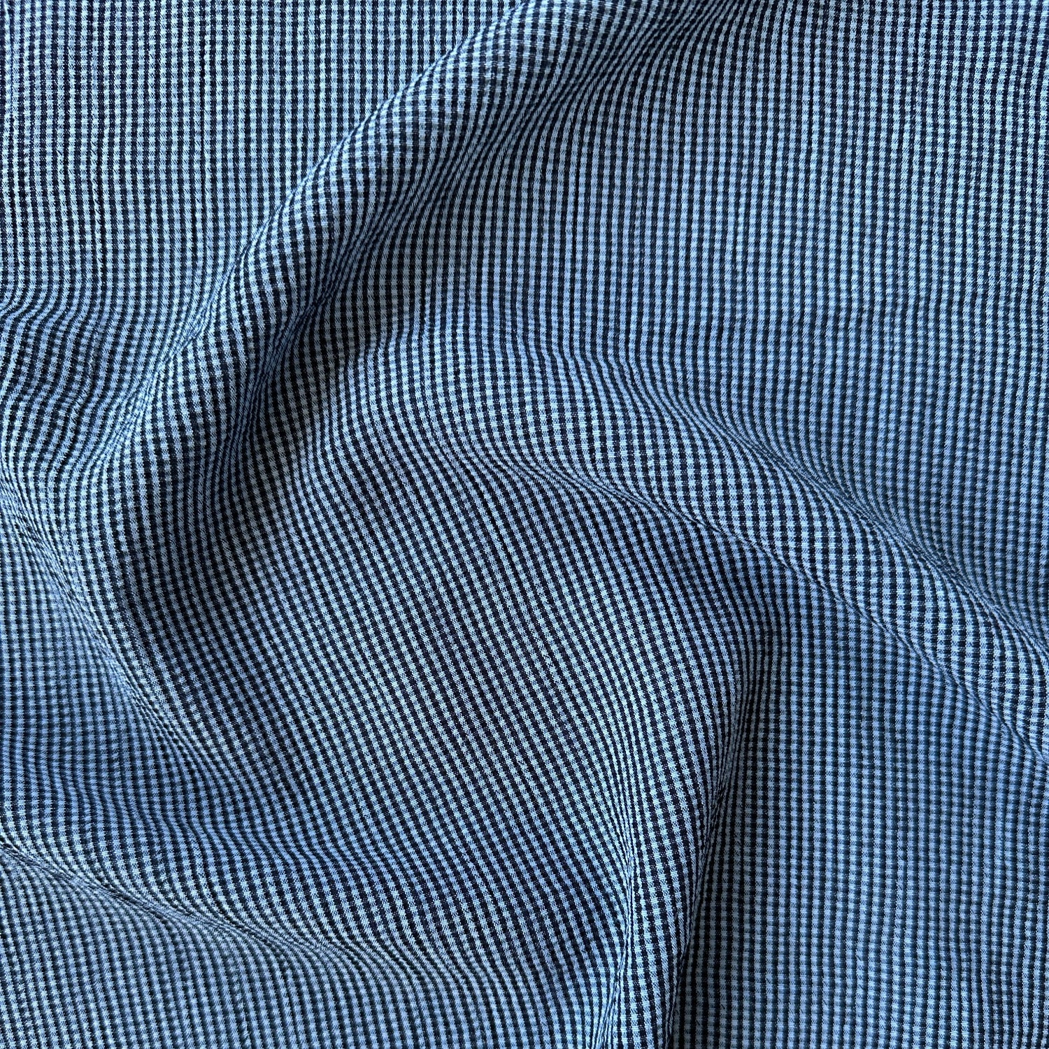 blue and navy small gingham fabric