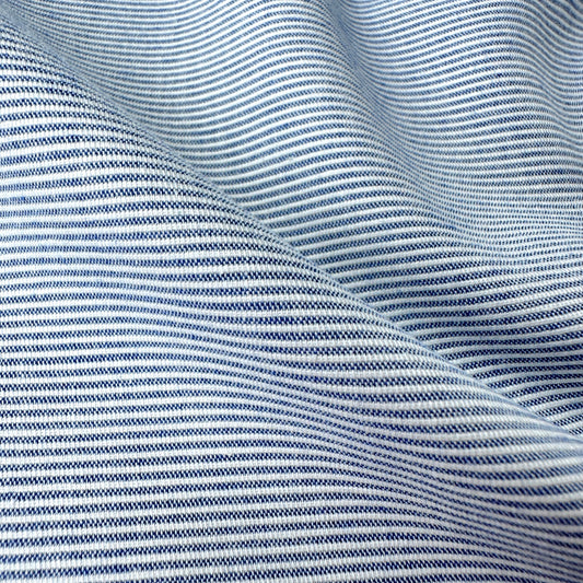 Blue and White Textured Stripe Cotton Fabric
