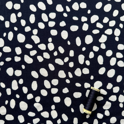 Navy with White Spots Viscose Jersey Fabric